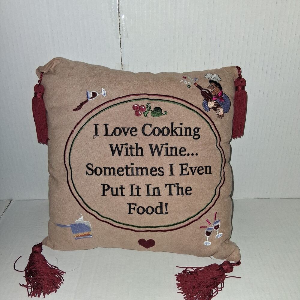 I Love Cooking With Wine Decorative Pillow Humorous Funny Beige
